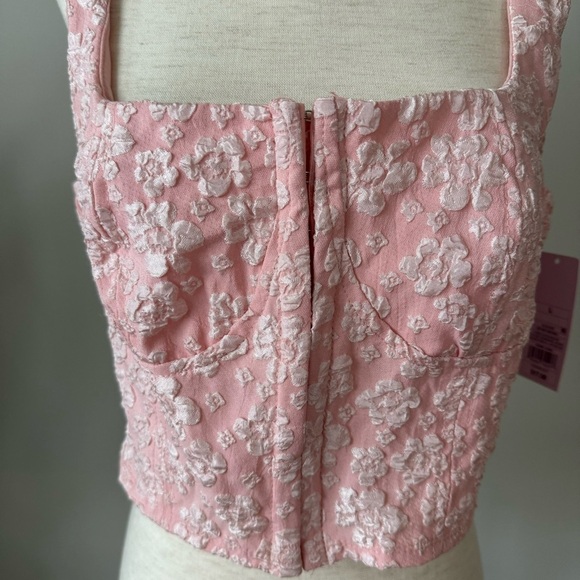 NWT! Wild Fable Light Pink Floral Pattern Corset Crop Top with Smocked Back - Picture 3 of 11